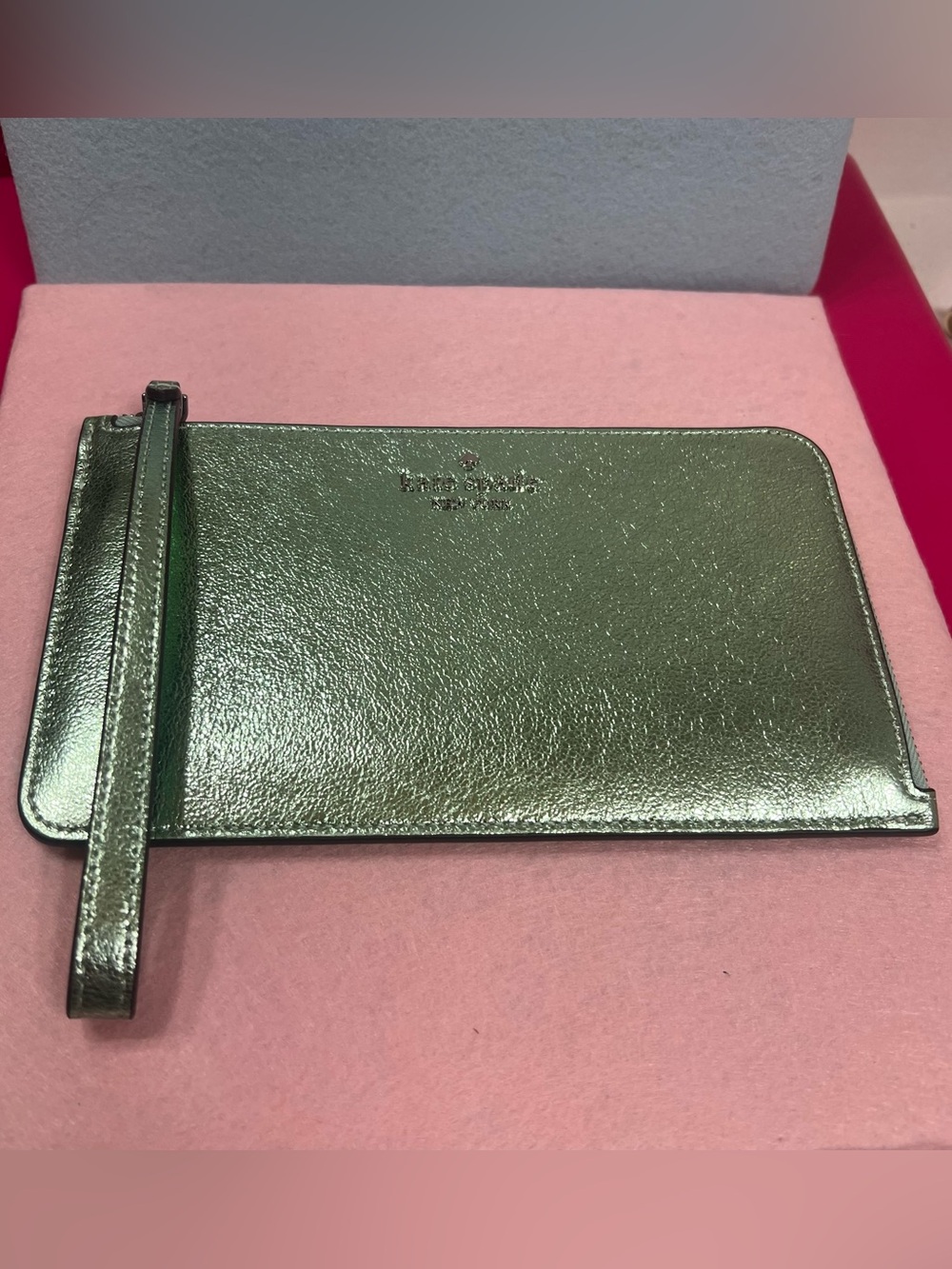 Kate Spade Lucy L-Zip Wristlet Metallic Seawater Green